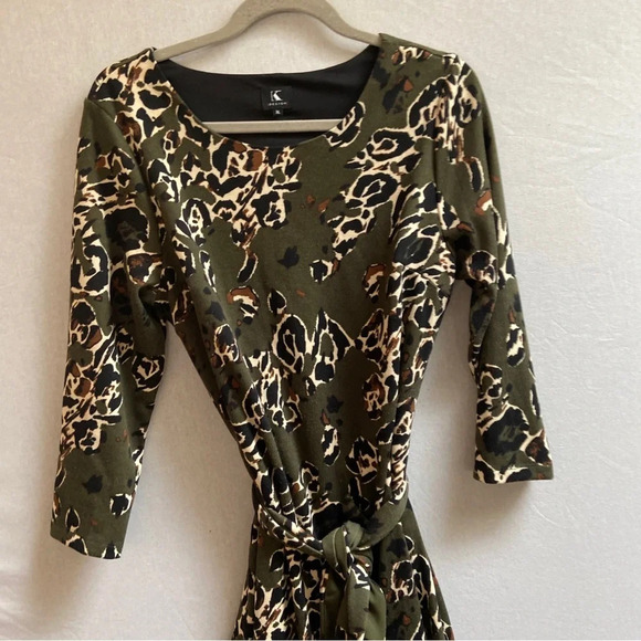 K design belted abstract printed long sleeve midi shift dress Sz XL - Picture 8 of 14